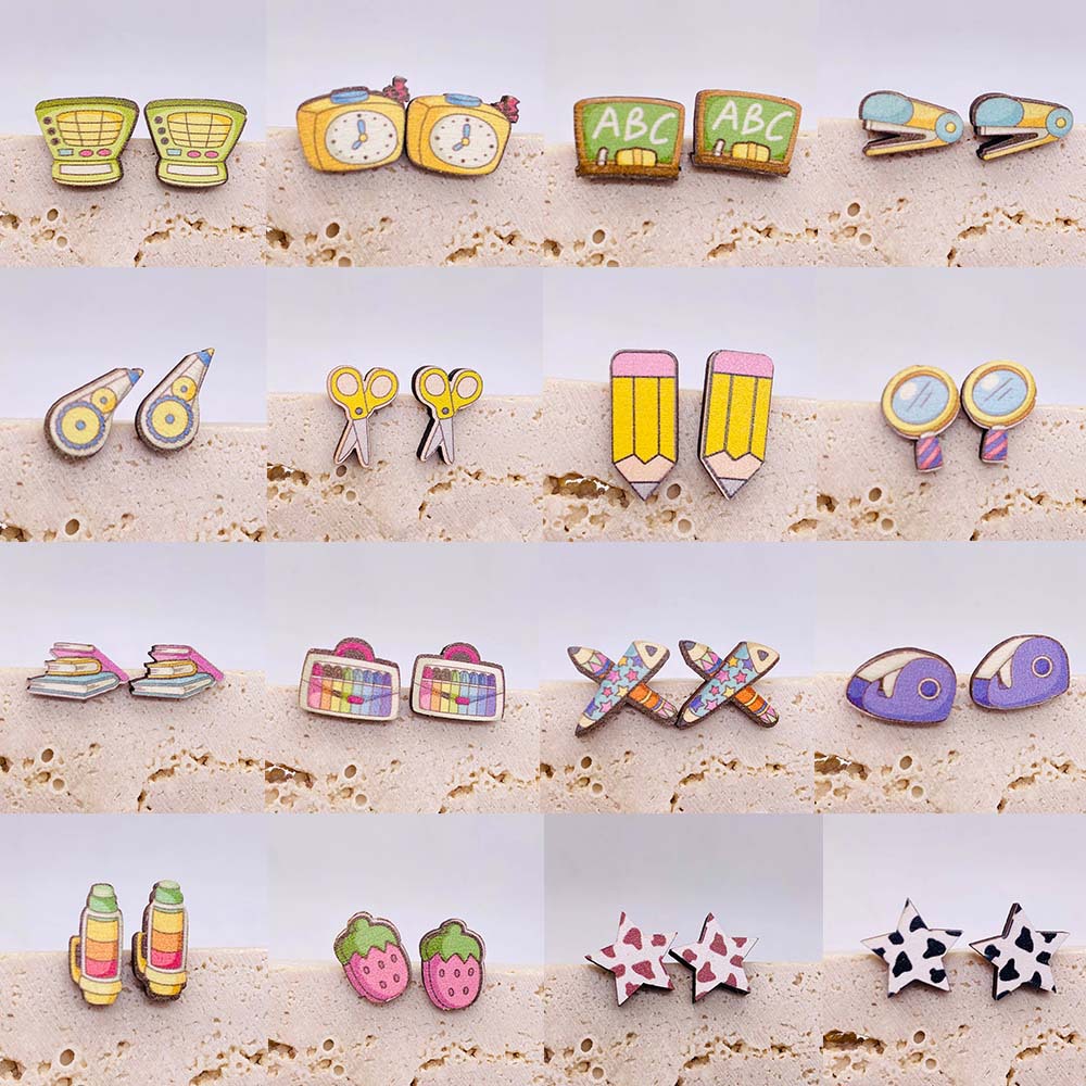 16g Weight 1 Pair Fashion Scissors Star Pencil Wood Women's Ear Studs