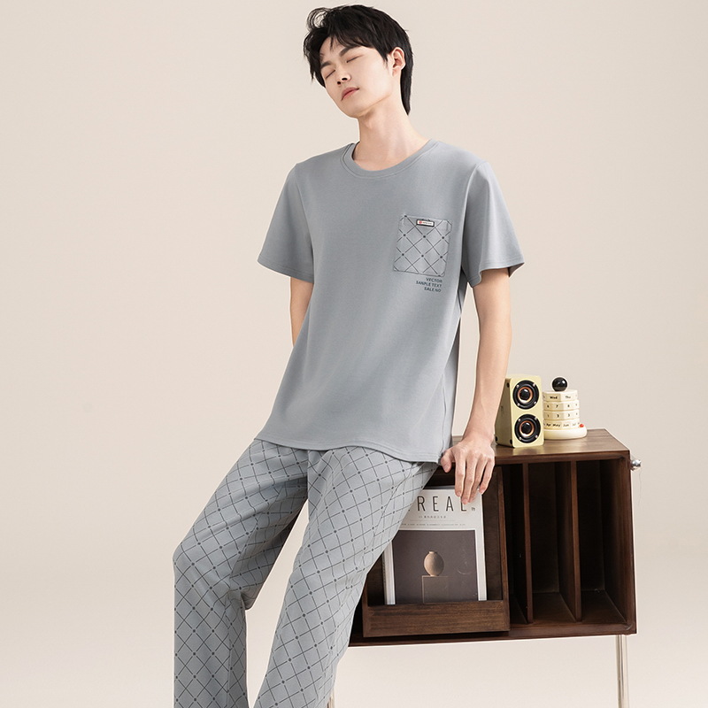 Pijamas de verano de algodón para hombres pantalones de manga corta delgados 2025 nuevo algodón de verano chaqueta se puede usar en casa