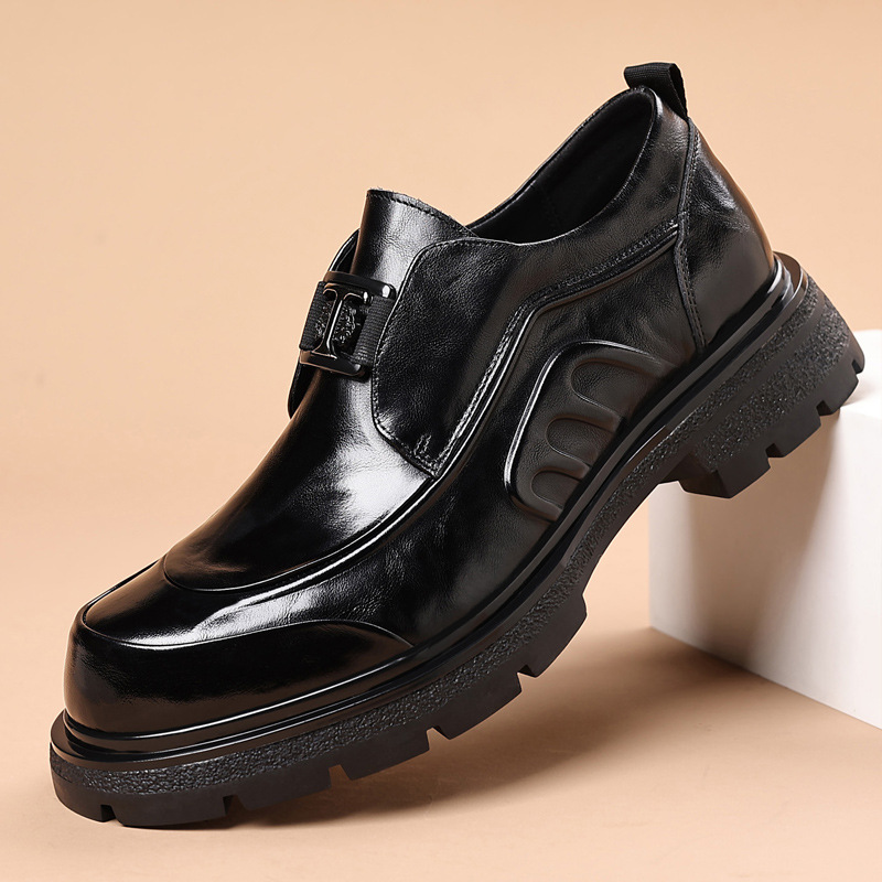 头层牛皮男士商务正装男鞋真皮厚底增高皮鞋男轻奢高端单鞋男代发