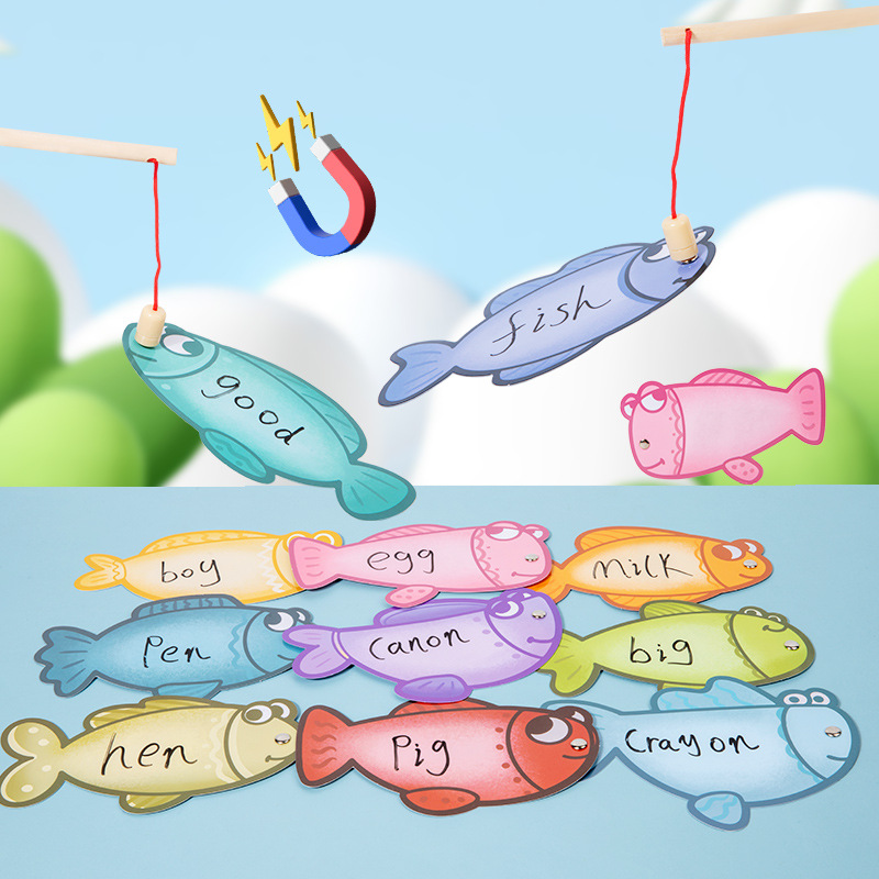 Juguetes de pesca magnéticos, enseñanza de inglés borrable, material didáctico para profesores, rompecabezas interactivo entre padres e hijos, juego de educación temprana en inglés para 3-6 años image 4