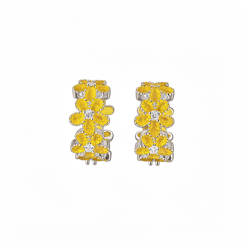 Dopamina color zircón goteo flor aretes redondos frescos aretes dulces lujosos alta sensación auriculares al por mayor