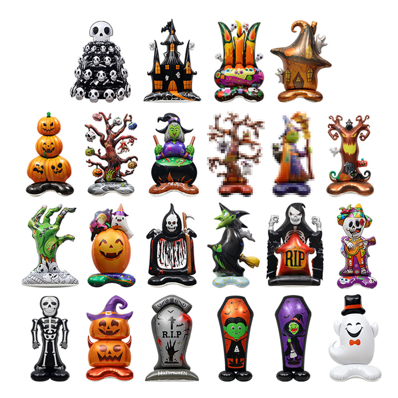 En stock accesorios de decoración de Halloween juguete globo 4D pie bruja árbol muerto forma de calabaza globo de dibujos animados de gran tamaño