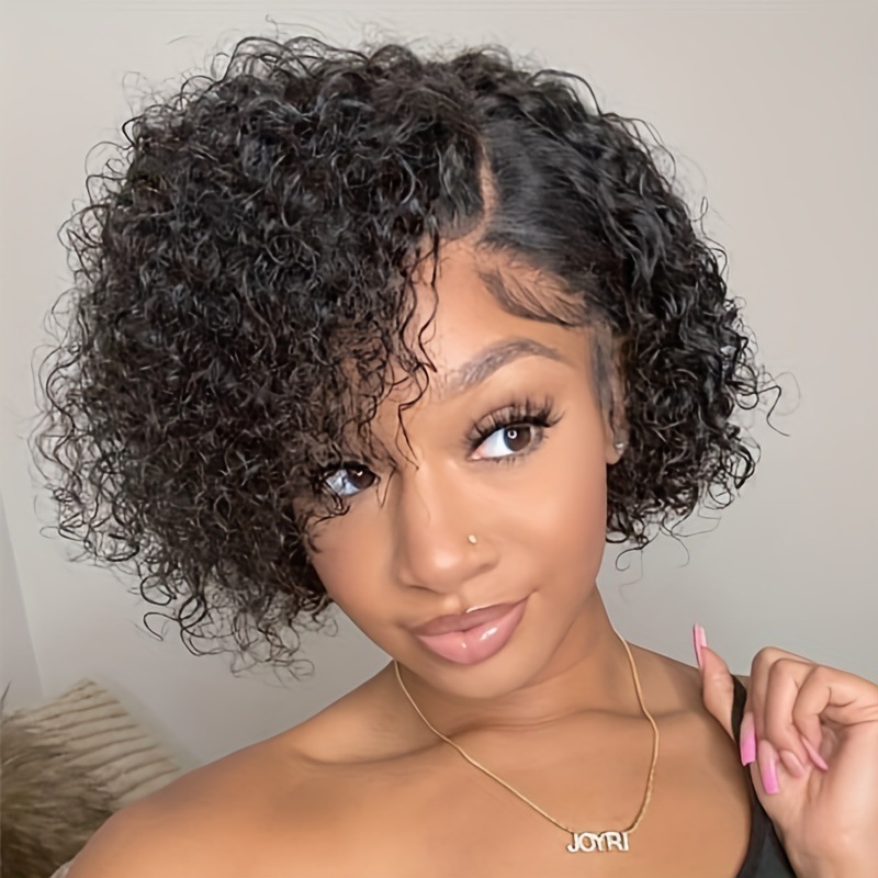 Mecanismos rollos pequeños capucha humana human hair curly wig pixie cut