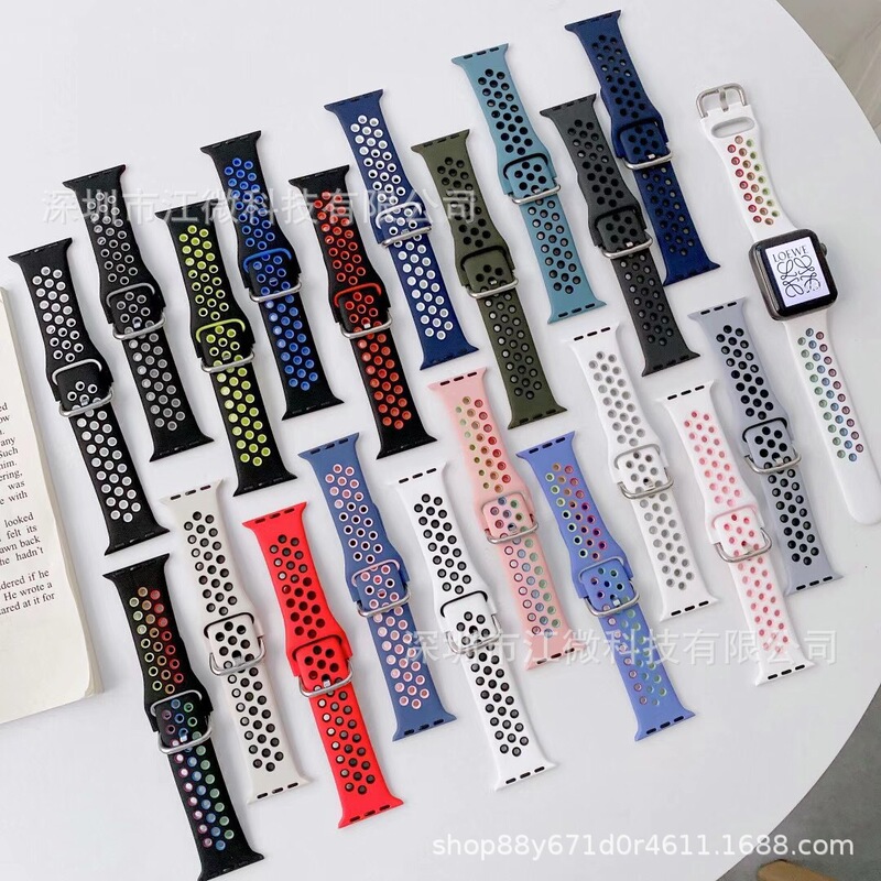 Suitable for Nike Apple Apple 9 watch silver buckle strap iwatch s8 two-color sports Nike silicone strap