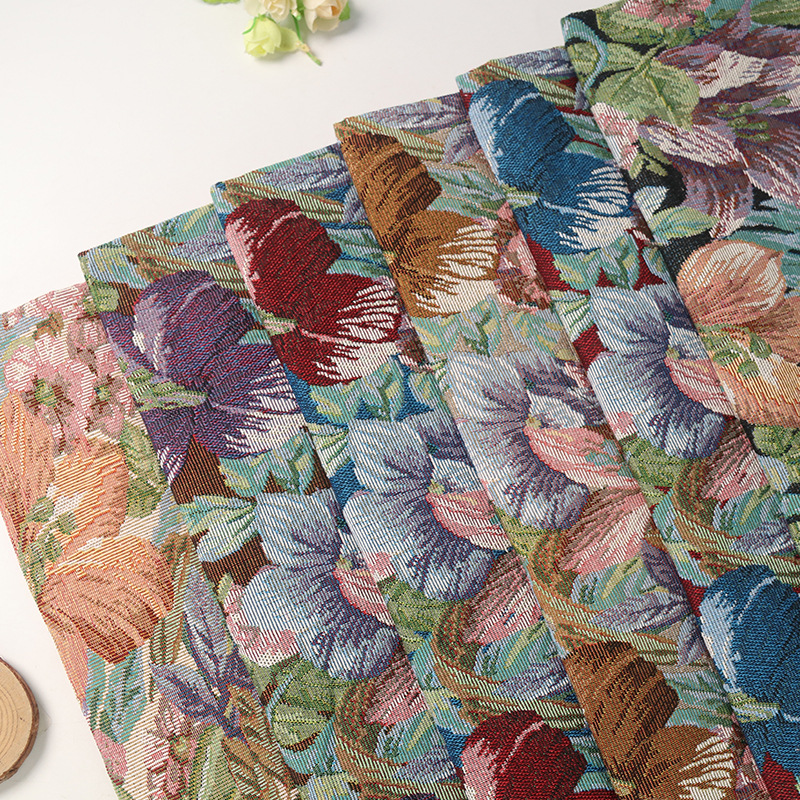 现货供应 全涤高机密21s提花布面料 植物提花连衣裙时装箱包面料