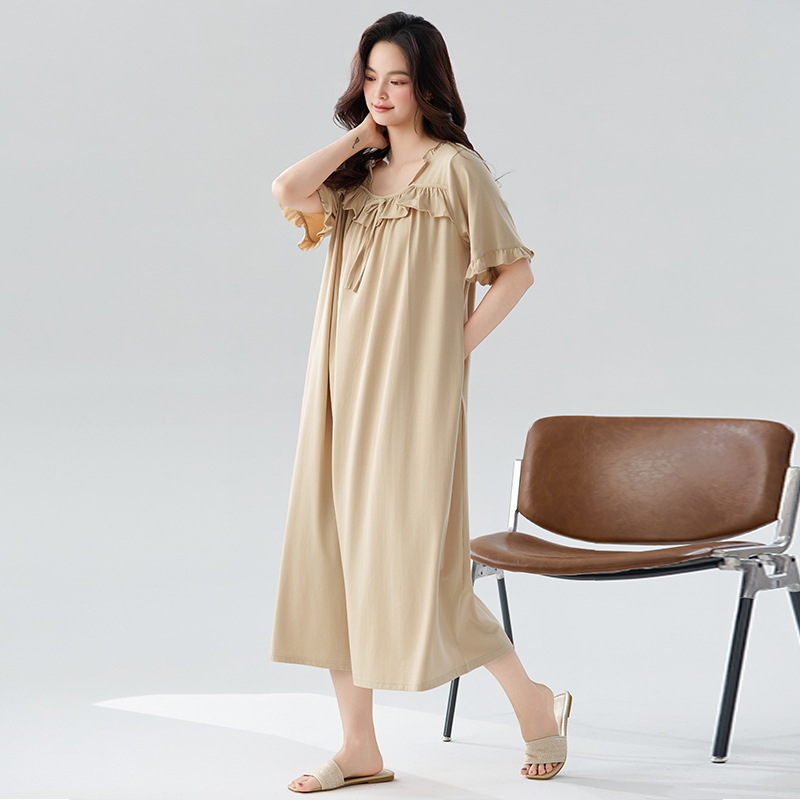 Pijama de verano de moda de mujer mangas cortas y media mangas, vestido largo helado, pijama de alta calidad, grasa, mm, tamaño medio y largo.