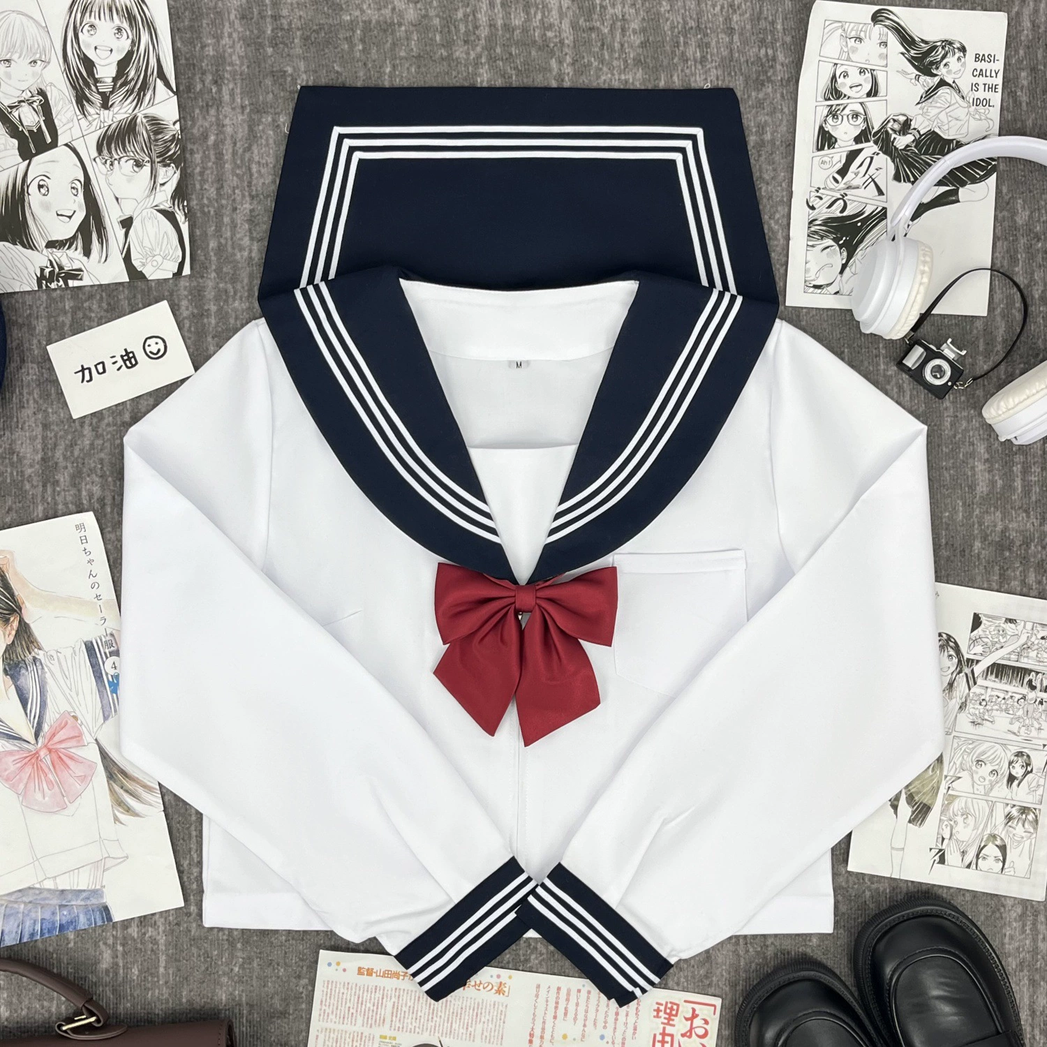 Japanese base student pleated skirt for students, genuine suit, white clothing, (Physicals)