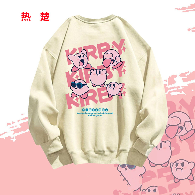 Korean Style High Street Cartoon Kirby Round Neck Sweatshirt for Men and Women Spring & Fall Loose Versatile Tops Ins12