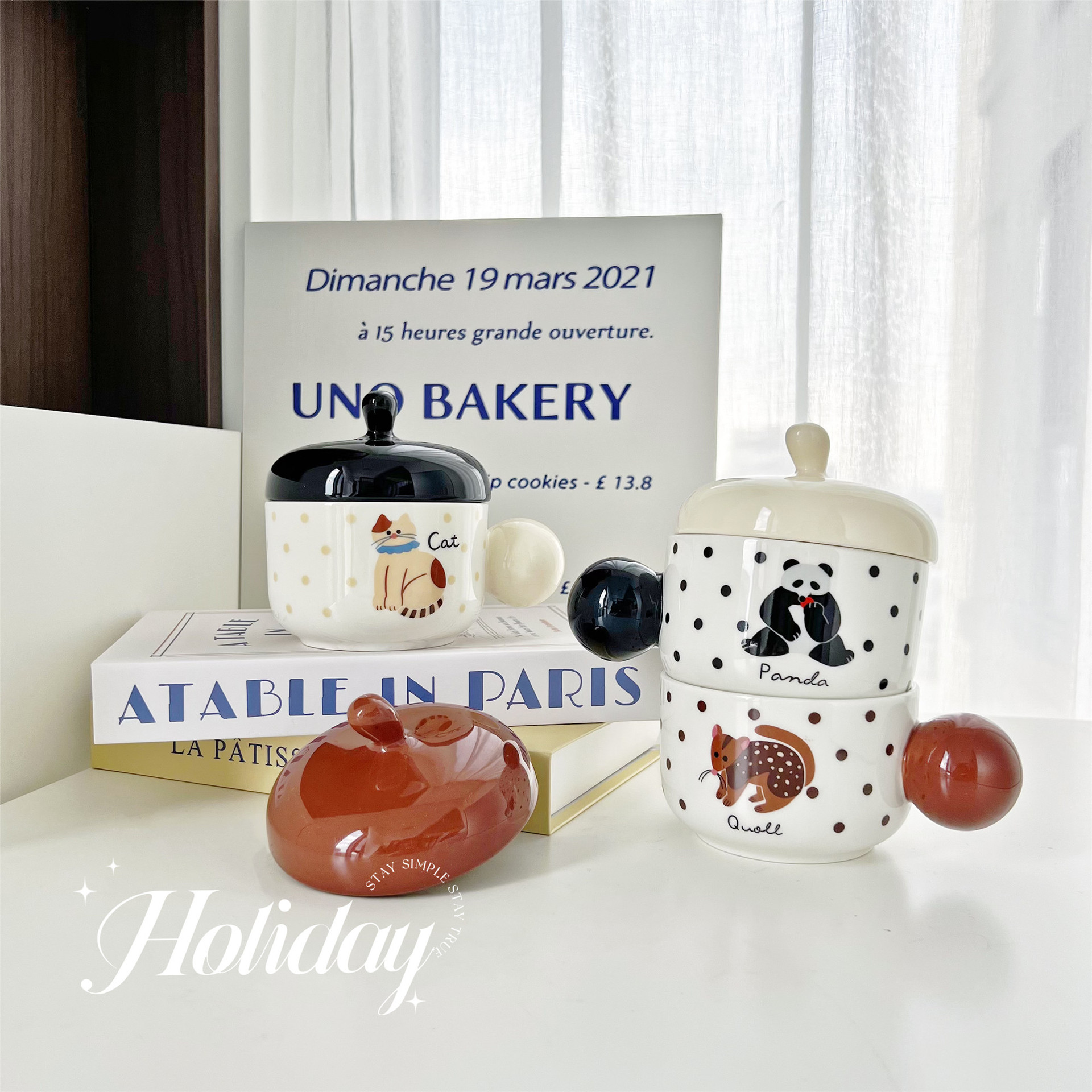 Caricatura encantadora serie de caramelo de cerámica taza de copa con cubierta de oficina dormitorio de niñas taza de agua bebida taza de regalo