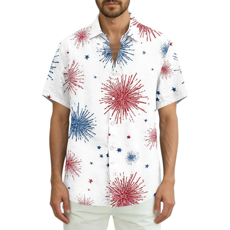 2026 Cross-Border New American Independence Day Flag Summer 3D Digital Print Casual Fashion Men's Short-Sleeve Shirt