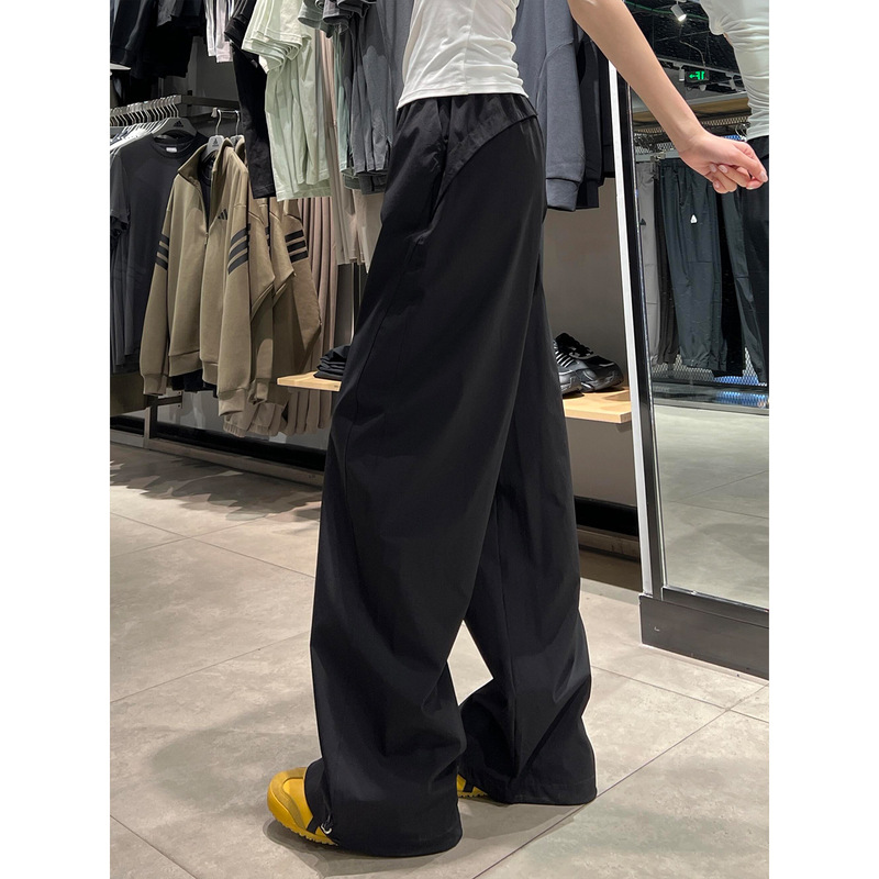Korean-Style Black Simple Work Pants for Women, Spring 2026 New High-Waisted Casual Slim-Fit Wide-Leg Sports Pants