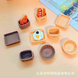 立体仿真迷你面包筐小竹篮面包托盘树脂配件diy创意微缩食玩摆件