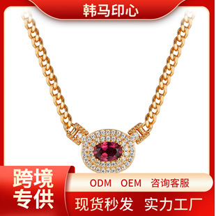 925 silver fashion design sense magnesium aluminum garnet necklace clavicle chain champagne gold tone high fashion sense