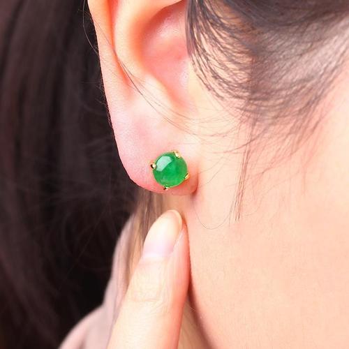  New Japanese/Korean S925 Pure Silver Needle Pendant Earrings for Women, Emerald Green Zircon Stone Earrings, Exquisite and Simple Style