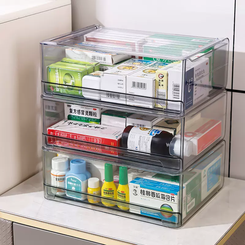 大容量透明药箱抽屉式收纳盒药品收纳柜家用可叠加置物架批发