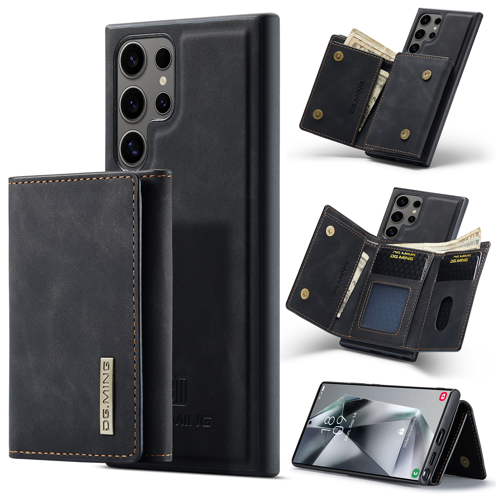 M1 für Samsung S24 Ultra Multifunktions-Geldbörsen-Schutzhülle S23 Ultra Magnetische geteilte Geldbörsen-Lederhülle_voghion.com