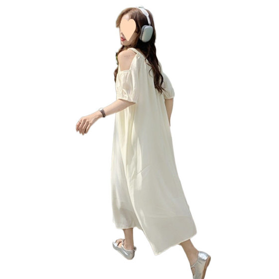 High-grade Maternity dress Summer Fashion Lazy Style Hollow Shoulder-exposed Summer Skirt Mid-length Summer Dress