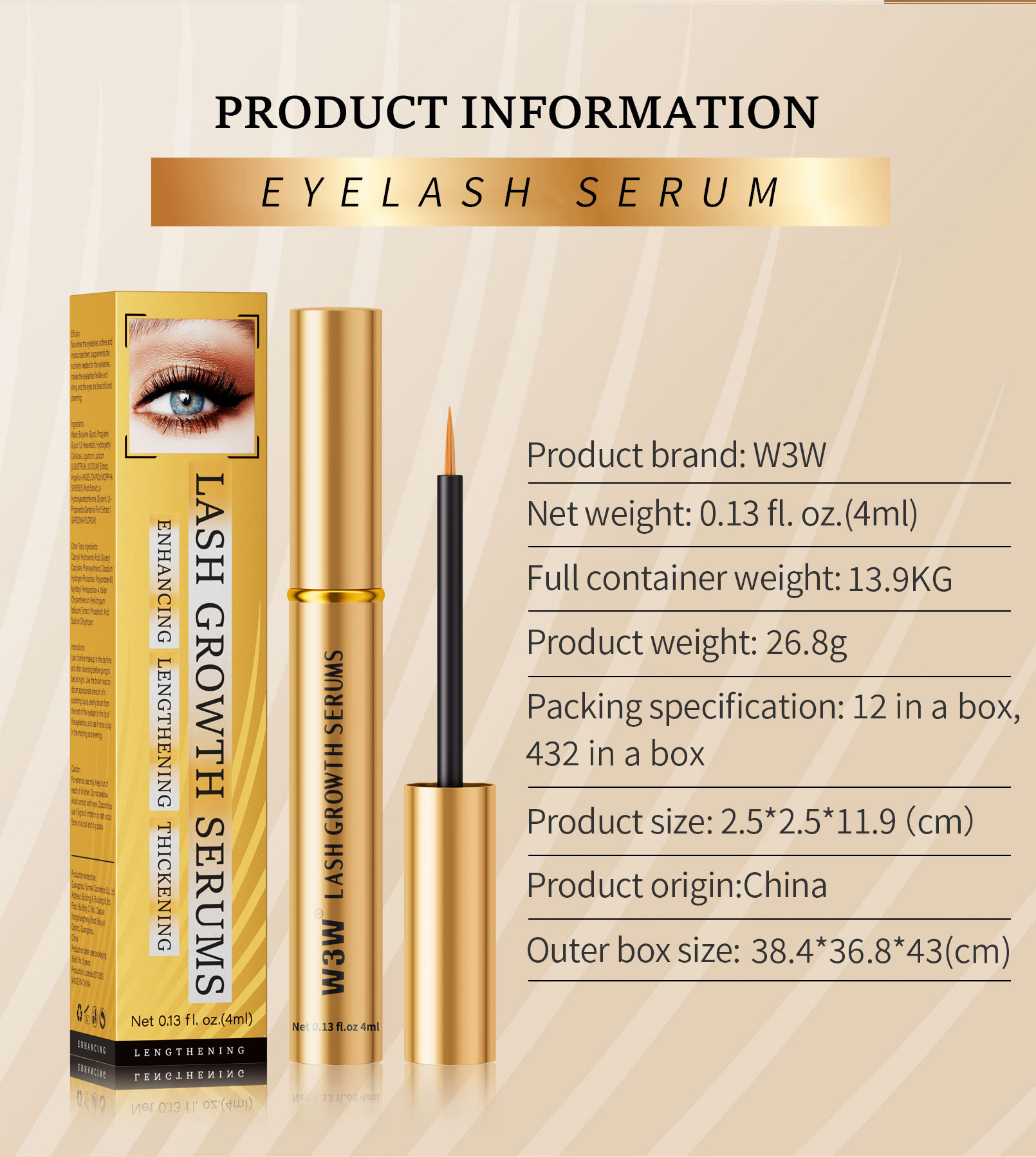 W3W Cross-border Gold Tube Thickening Mascara, Natural Thickening, transparent and colorless Mascara Base, Slimming Liquid Makeup details Picture