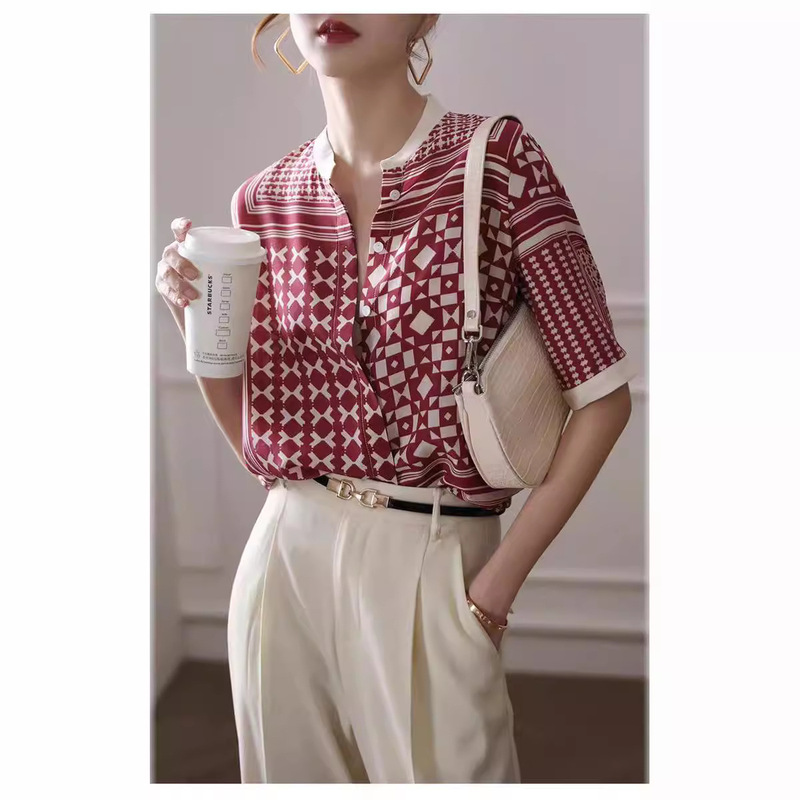 2025 Print Shirt Women's Long-sleeved Loose High-end Elegant Slim-fit Crepe de Chine Silk Top Women's Shirt