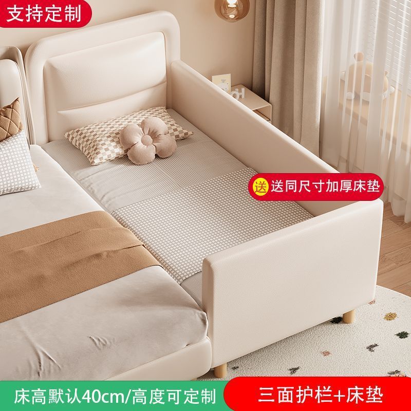 Cama de empalme para niños, cama pequeña ensanchada junto a la cama, envoltura suave con barandilla, cama de bebé para niños, cama de madera maciza, cama grande image 12