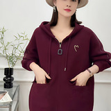 大码休闲毛呢外套女2025秋冬款中年妈妈时尚洋气连帽开衫长袖大衣，女装毛呢外套，妃慕昵服饰