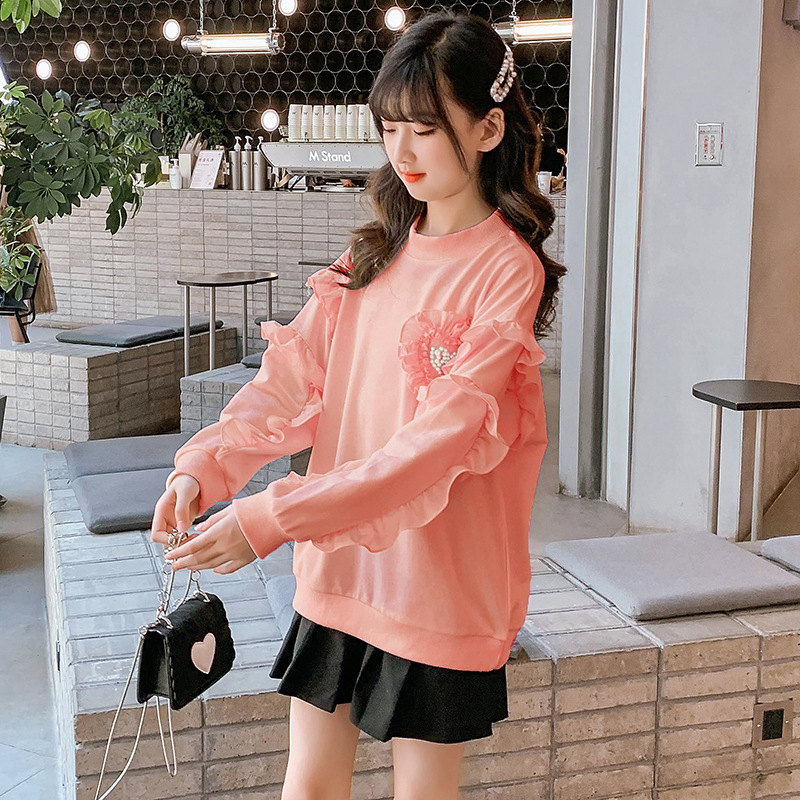 Children's clothing girls spring thin coat cotton top 2024 Korean version princess lace fragrant big children sweatshirt foreign