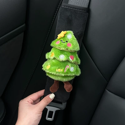 Creative Christmas Snowman Christmas: Seat belt shoulder pad - black-crystal-velvet-1-pack-shoulder-cover-christmas-tree