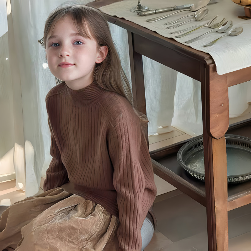 Suéter de niñas, camiseta de punto, otoño y invierno, nuevo estilo de cuello medio alto, manga larga, camiseta de aire para niños, suéter para bebés