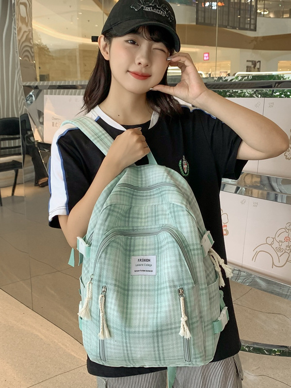 新しい格子の学生のカバンの女性の韓国版の大容量のキャンパスの少女のリュックサックの中学生のリュックサック|undefined