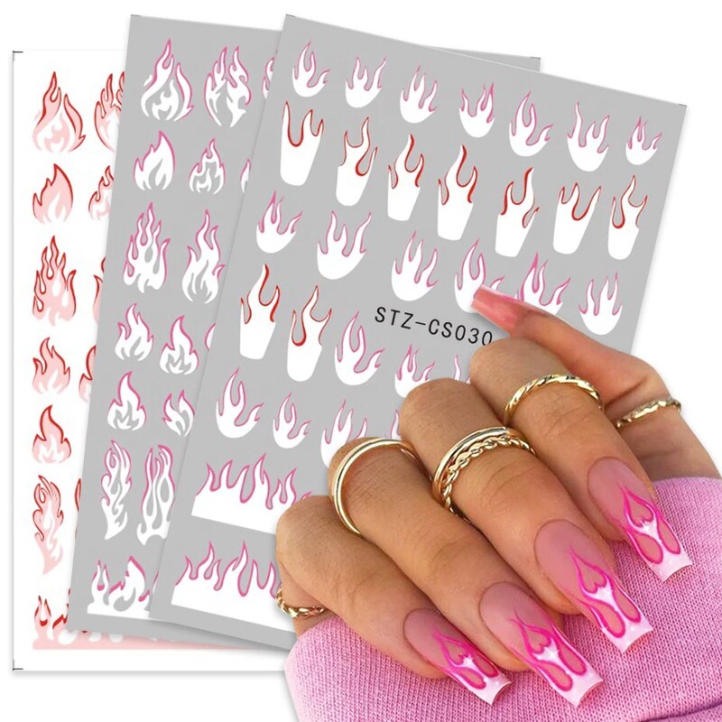 2021 New Nail Glue Sticker 3D Flame Figure Flower Abstract Art Men and Women Nail Decal ins
