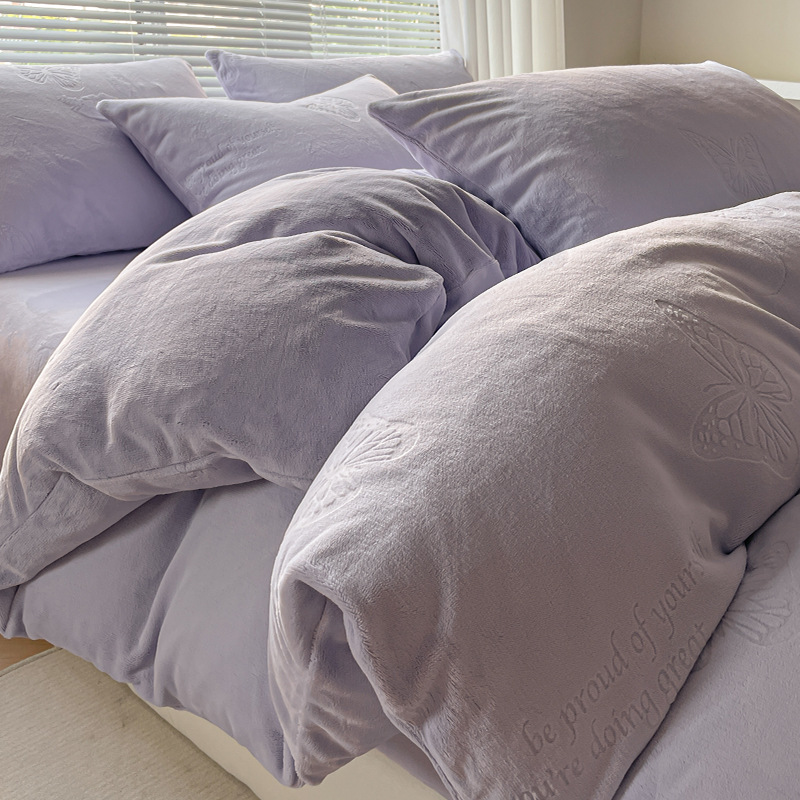 Invierno de doble cara engrosado cama de camisa de leche cuatro piezas de brida de coral rosa sábanas de camisa de cama esculpidas colcha de cama