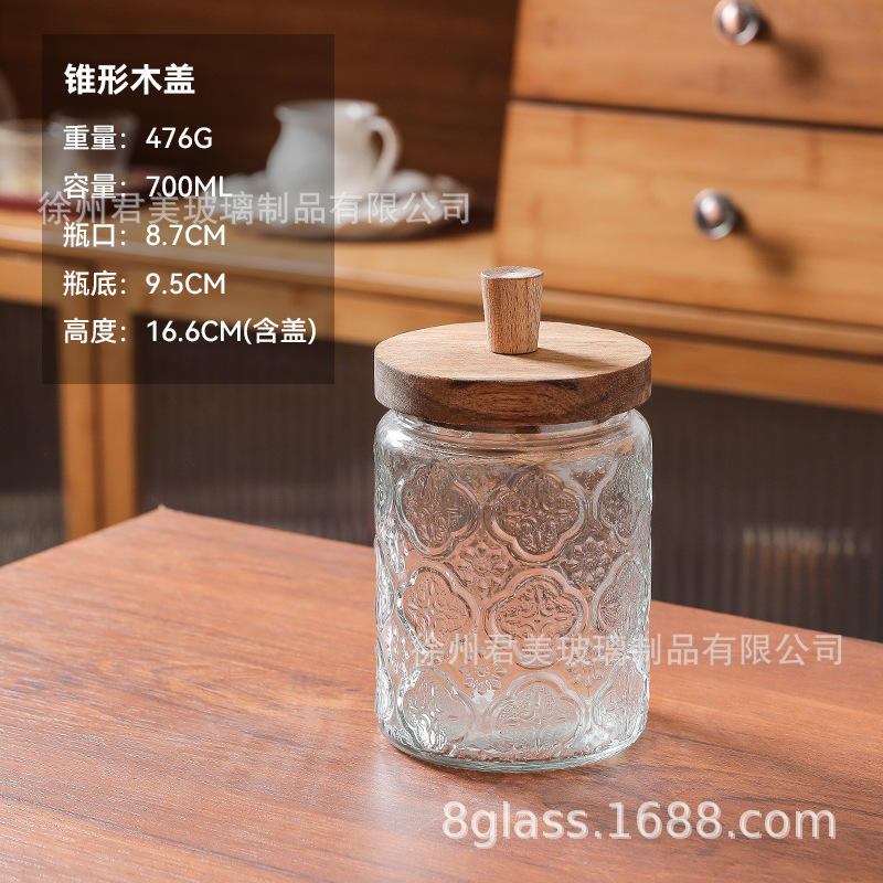 Tanque de almacenamiento de vidrio retro Begonia casera granos naranja frutas secas lata de almacenamiento de té lata de Acacia cubierta de madera mayorista