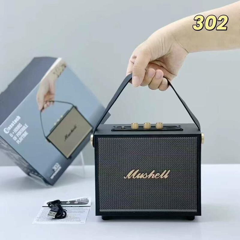 新款XM302复古手提蓝牙音响 木质皮革户外手提重低音炮 便携式10W|undefined