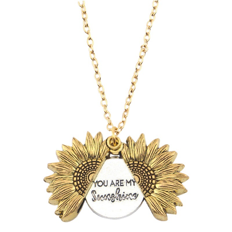 Amazon transfronterizo caliente colgante de girasol de doble cara collar abierto de girasol de doble capa Cadena de suéter personalizado