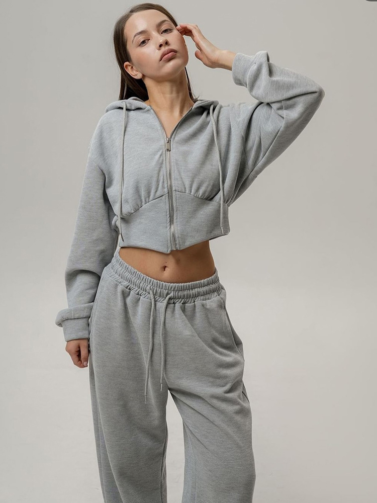 Casual Women's Hooded Sweatshirt With Zipper And Drawstring_voghion.com