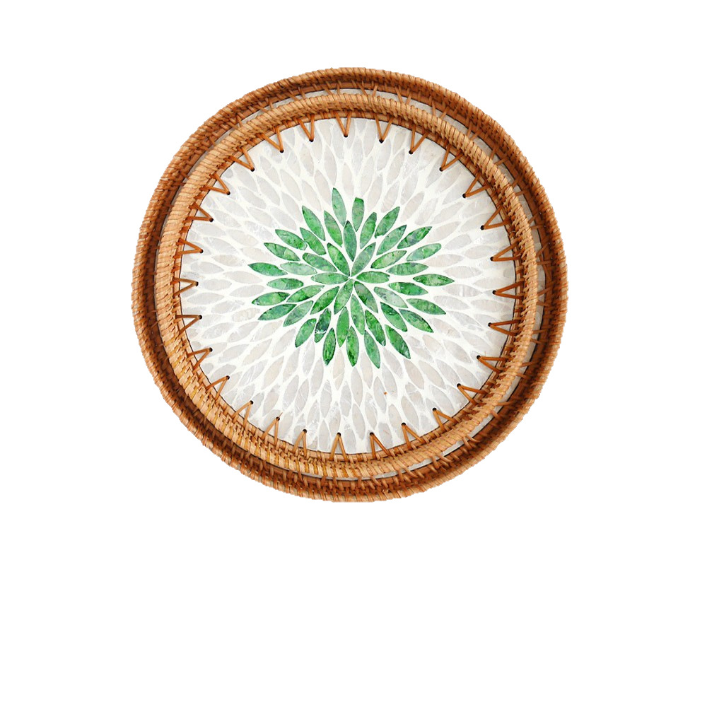 Bandeja de conchas de color tejido de ratán, plato de frutas, sala de estar creativa para el hogar, mesa de centro, marco de almacenamiento, plato de frutas, pan, plato de dim sum, frutas y verduras