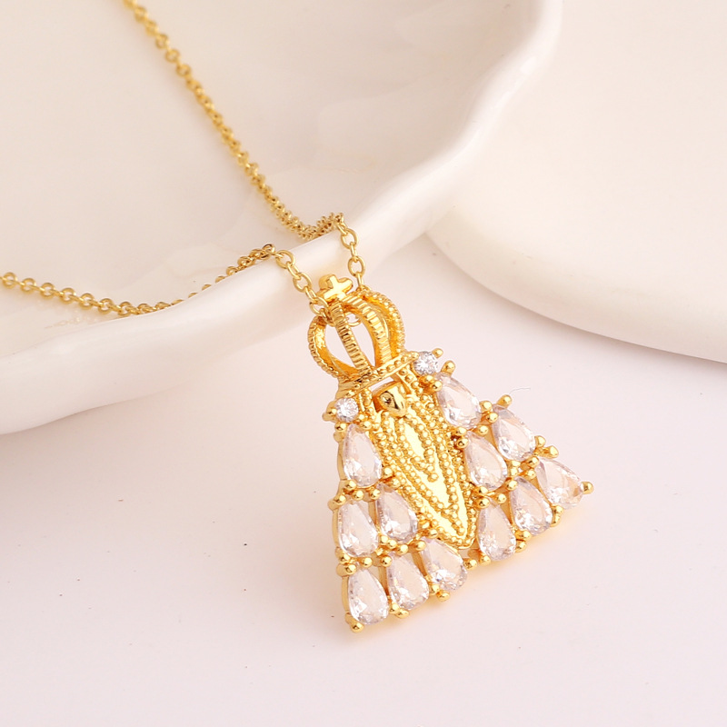 Fashion Moon Rose Flower Copper Enamel Plating Inlay Artificial Pearls Zircon Pendant Necklace 1 Pie