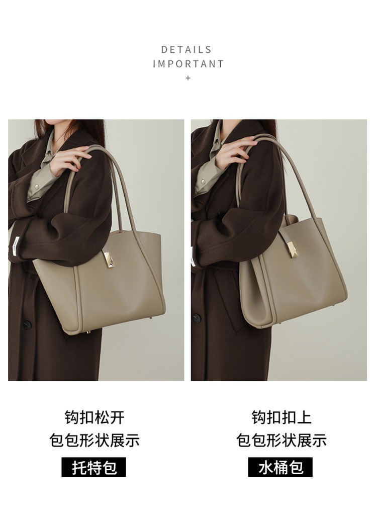 Túi tote da thật nữ đáy rộng đeo vai đi làm sức chứa lớn — màu xám (viney), Màu xám (phiên bản công khai) chi tiết 7