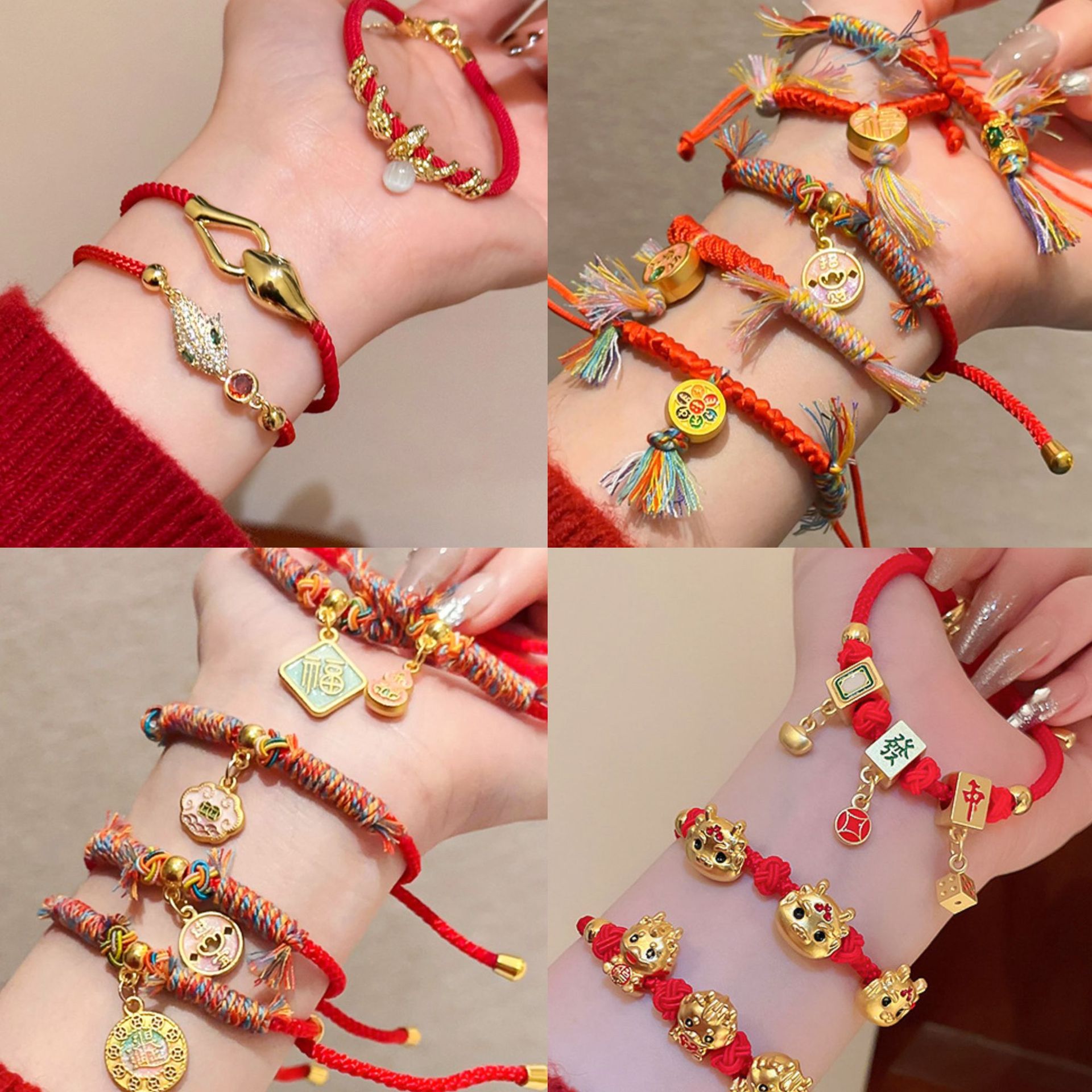 Nuevo estilo chino Lucky Nafu Año de nacimiento Pulsera de hilo rojo Moda Pulsera de todo fósforo Pulsera de temperamento de lujo ligero de nicho