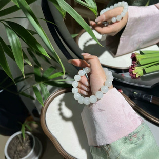 Jin Yutang Xinjiang Hetian Jade Bai Bing A Graduation Grade Round Bead Bracelet with Exquisite Atmosphere