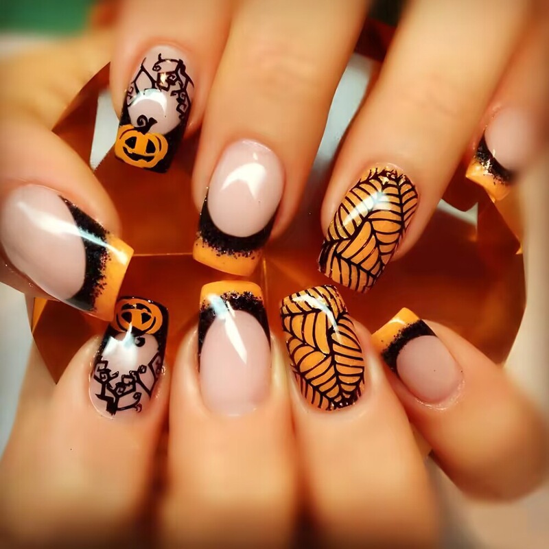 Pumpkin Dark Halloween Nail Art European and American Festival Theme French Style Wearable Nail Tips 24-Piece Nail Stickers Pumpkin Dark Halloween Nail Art European and American Festival Theme French Style Wearable Nail Tips 24-Piece Nail Stickers
