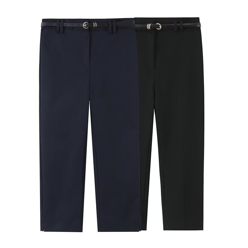 Zg Foreign Trade 2026 Spring New Women's Fashion Casual Versatile Elegant Simple Capri Pants with Belt 1608029