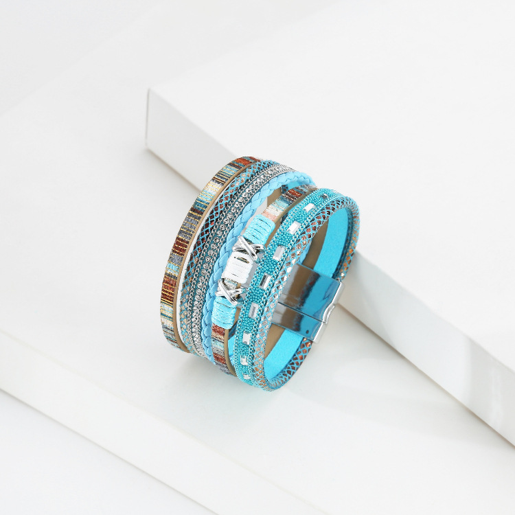 Bohemian Wide-brimmed Color Woven Multilayer Leather Bracelet Wholesale display picture 9
