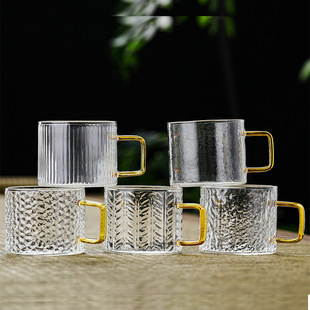 High Borosilicate Glass Small Tea Cup Hammer Pattern Small Cup Tea Kung Fu Cup Tea Set Tea Tasting Cup Tea Ceremony with Handle Small Wine Glass