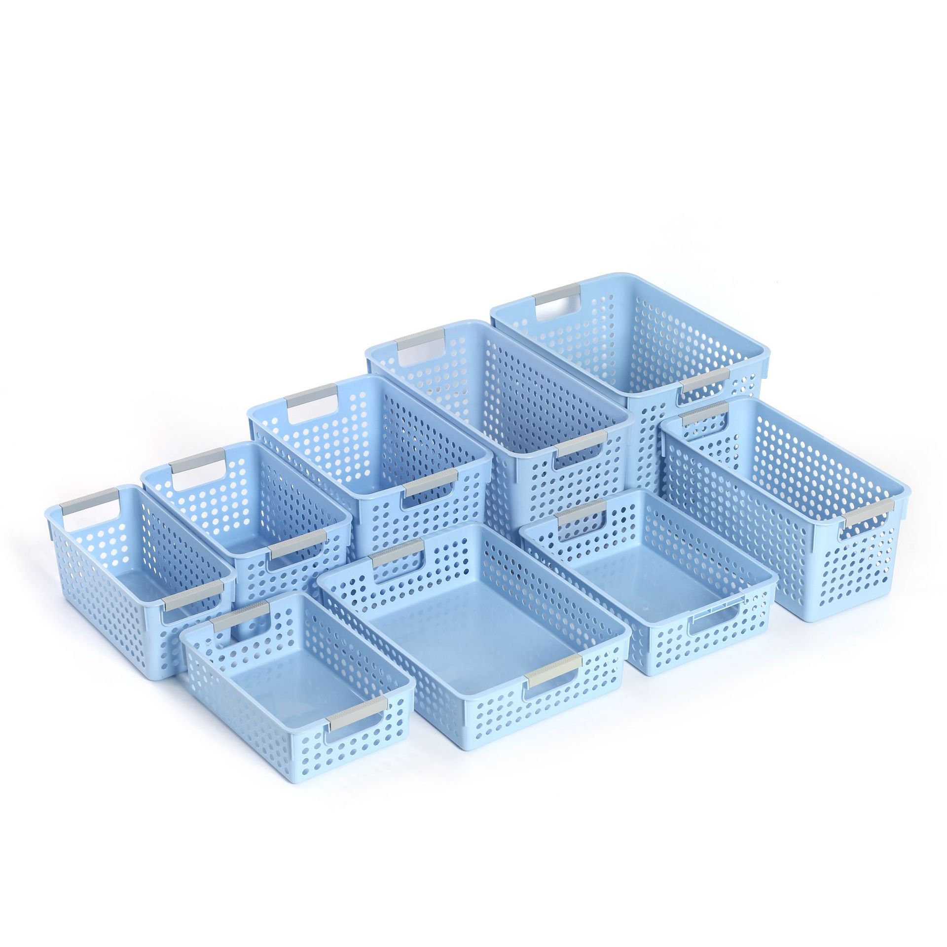 Factory wholesale school storage basket rectangular perforated drain plastic storage frame home books A4 storage basket 