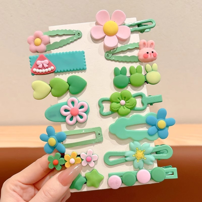 8 clip para el cabello infantil de sandía verde (juego de 14 piezas)