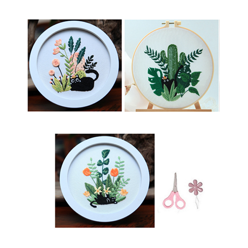 Bordado DIY material paquete gato colgante pintura hecha a mano dibujos animados gato negro creativo pintura Lu bordado escuela regalo novato Kit