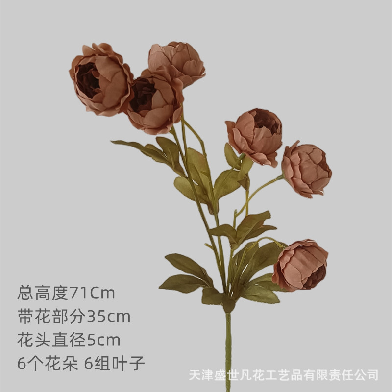 Flor Artificial 6-cabeza exquisita peonía artificial peonía flor boda Home Hotel accesorios de tiro Flor de seda flor artificial al por mayor