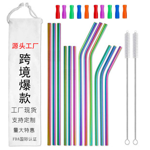 Amazon Stainless Steel Straw Set Colorful Metal Straw 304 Cross-Border Beverage Straw Manufacturer Spot Wholesale