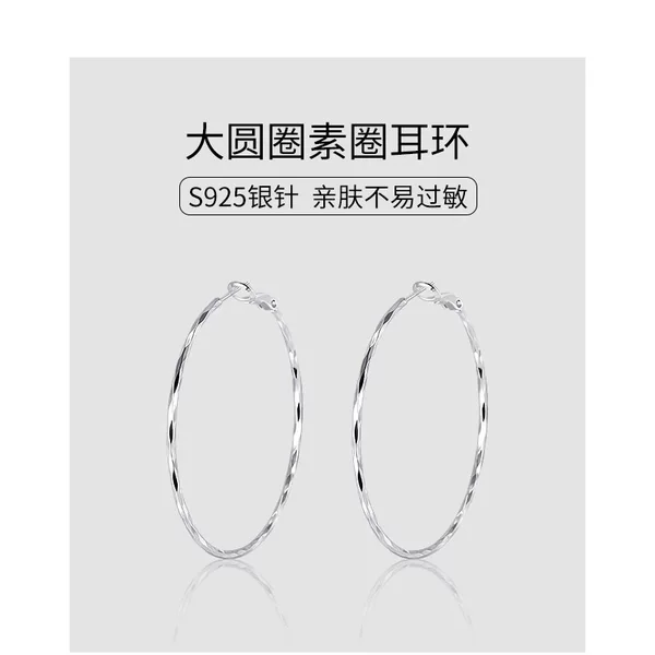 925 Sterling Silver Large Hoop Earrings for Women, High-End Plain Hoop Earrings, Personalized Ear Hoops, 2026 New Style Earrings